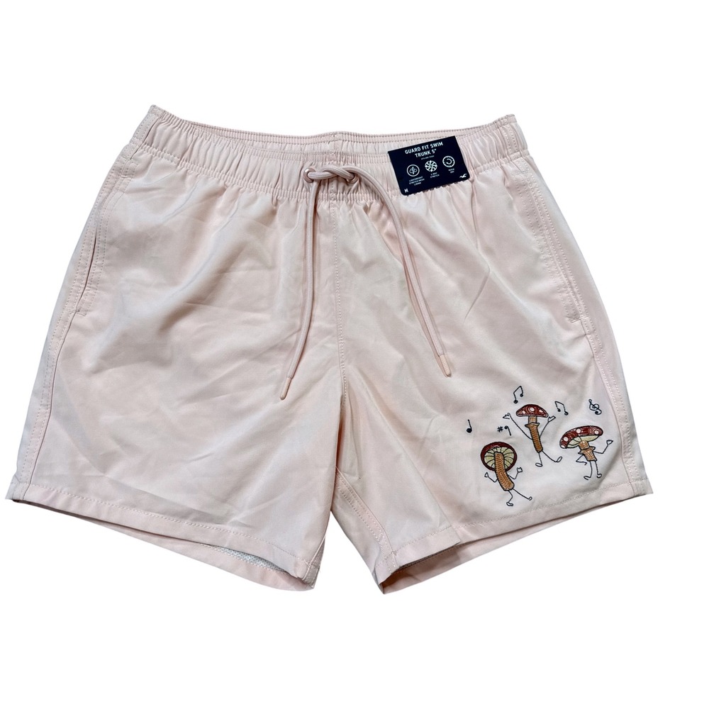 Hollister Swim Trunks Mens Medium Pink New Mushroom Embroidered 5" Guard Fit